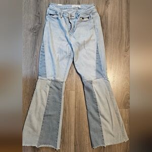 Almost Famous Two-Tone Flare Jeans - Light and Dark Blue